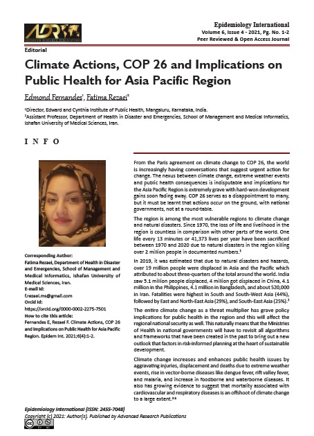Climate Actions, COP 26 and Implications on Public Health for Asia Pacific Region