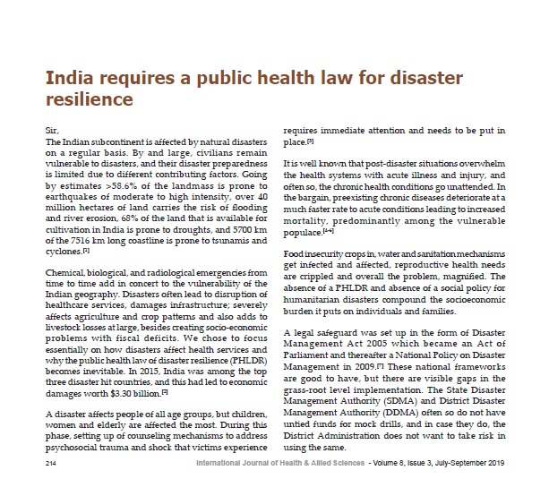 India requires a public health law for disaster resilience
