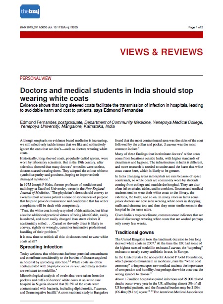 Doctors and medical students in India should stop wearing white coats