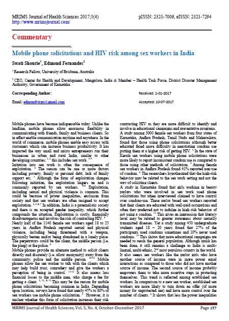 Mobile phone solicitations and HIV risk among sex workers in India