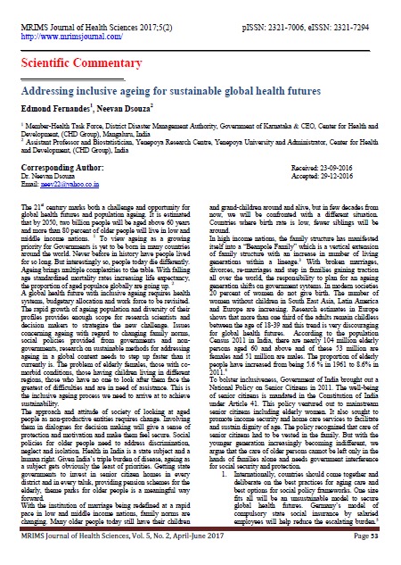 Addressing inclusive ageing for sustainable global health futures